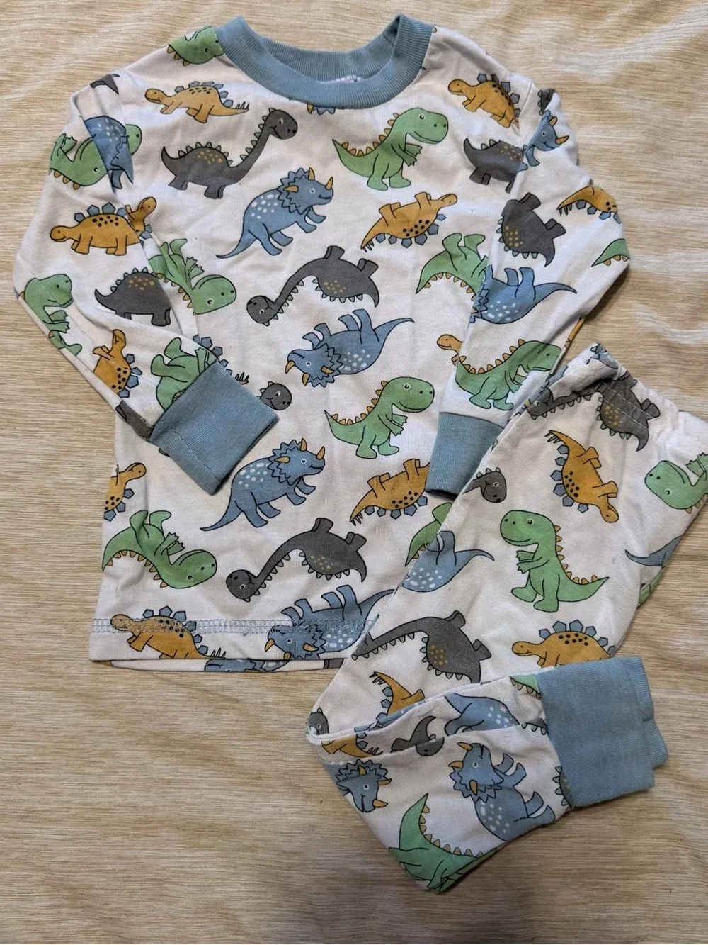 Dinosaur Print Kids Pajama Set - Blue & Green